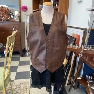 Forecast Brown Leather Button up Vest with Buckle in Back and Front pockets